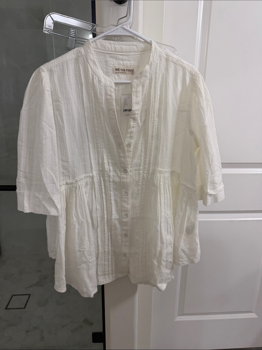We The Free Cream Button-Front Textured Peasant Top